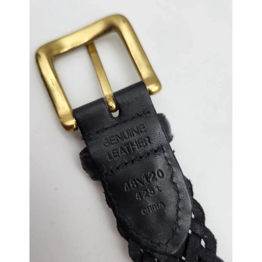 Toneka Men's Size 48 Woven Braided Black Leather Belt with Solid Brass Buckle